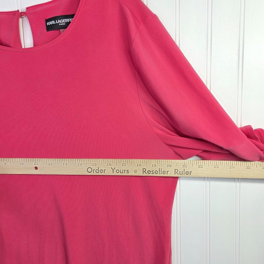 Karl Lagerfeld Paris Blouse Womens Large Pink Ruffle Bell Sleeve Top Chic Preppy - Picture 5 of 7